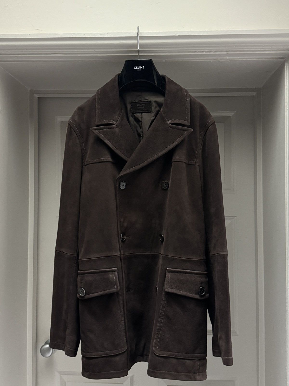 Prada Prada Double Breasted Leather Coat in Brown size IT 52 Size US L / EU 52-54 / 3 - 1 Thumbnail