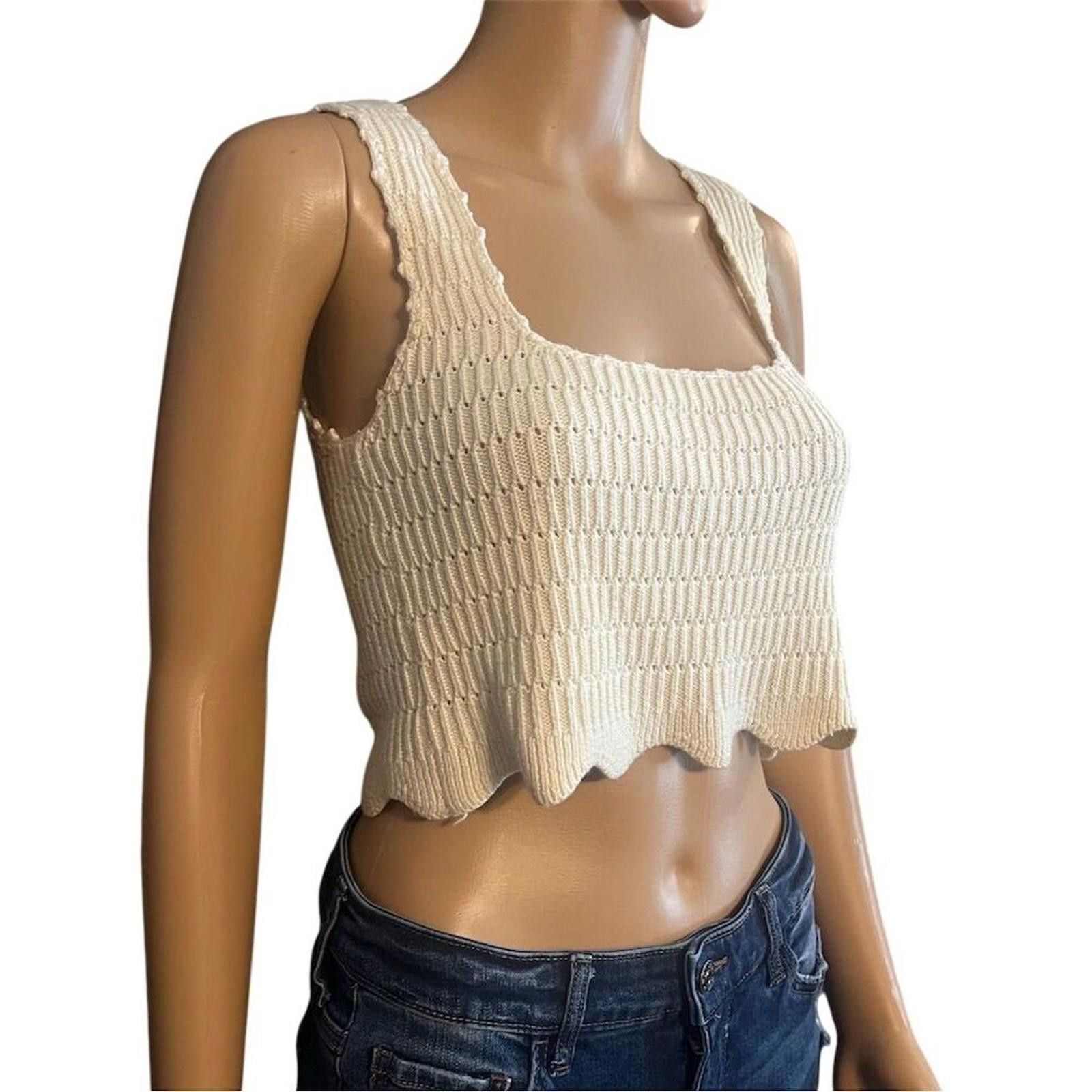Poeme Bohemien Bohme Beige Crochet Crop Top Scallop Edge Square Neck S Size S / US 4 / IT 40 - 3 Thumbnail