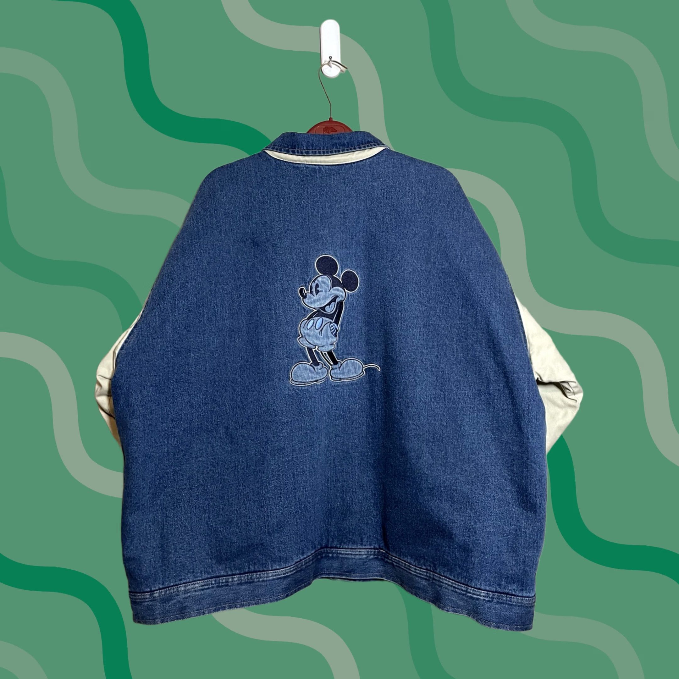 Disney VINTAGE Mickey Mouse 1928 Denim Varsity Jacket 2XL Men Tan Bomber 90s Disney Store Size US XXL / EU 58 / 5 - 1 Thumbnail