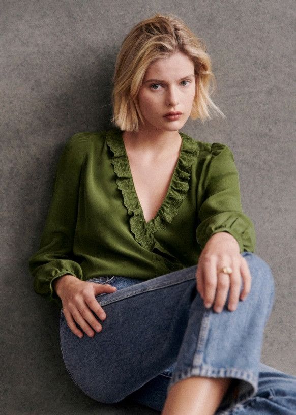 Sezane Sezane Rosine Green Silk Blouse Shirt Size EU 36 Size XS / US 0-2 / IT 36-38 - 3 Thumbnail