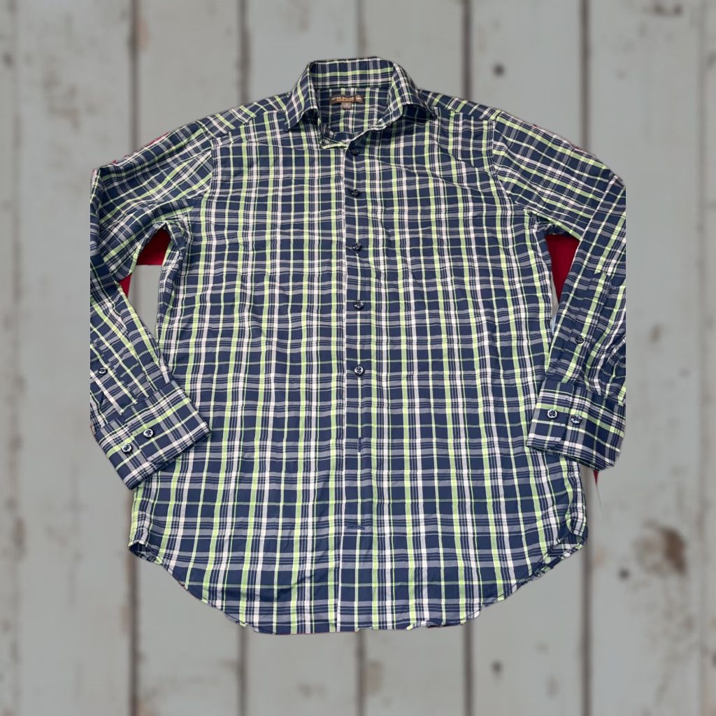 Peter Millar Peter Millar SUMMER COMFORT SHIRT Golf Plaid Lime Green White Blue Men’s Small Size US S / EU 44-46 / 1 - 1 Thumbnail