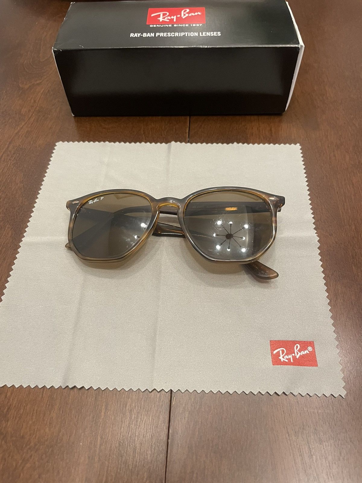 image of Designer Rayban Polished Light Havana Irregular Sunglasses in Havana Brown, Men's