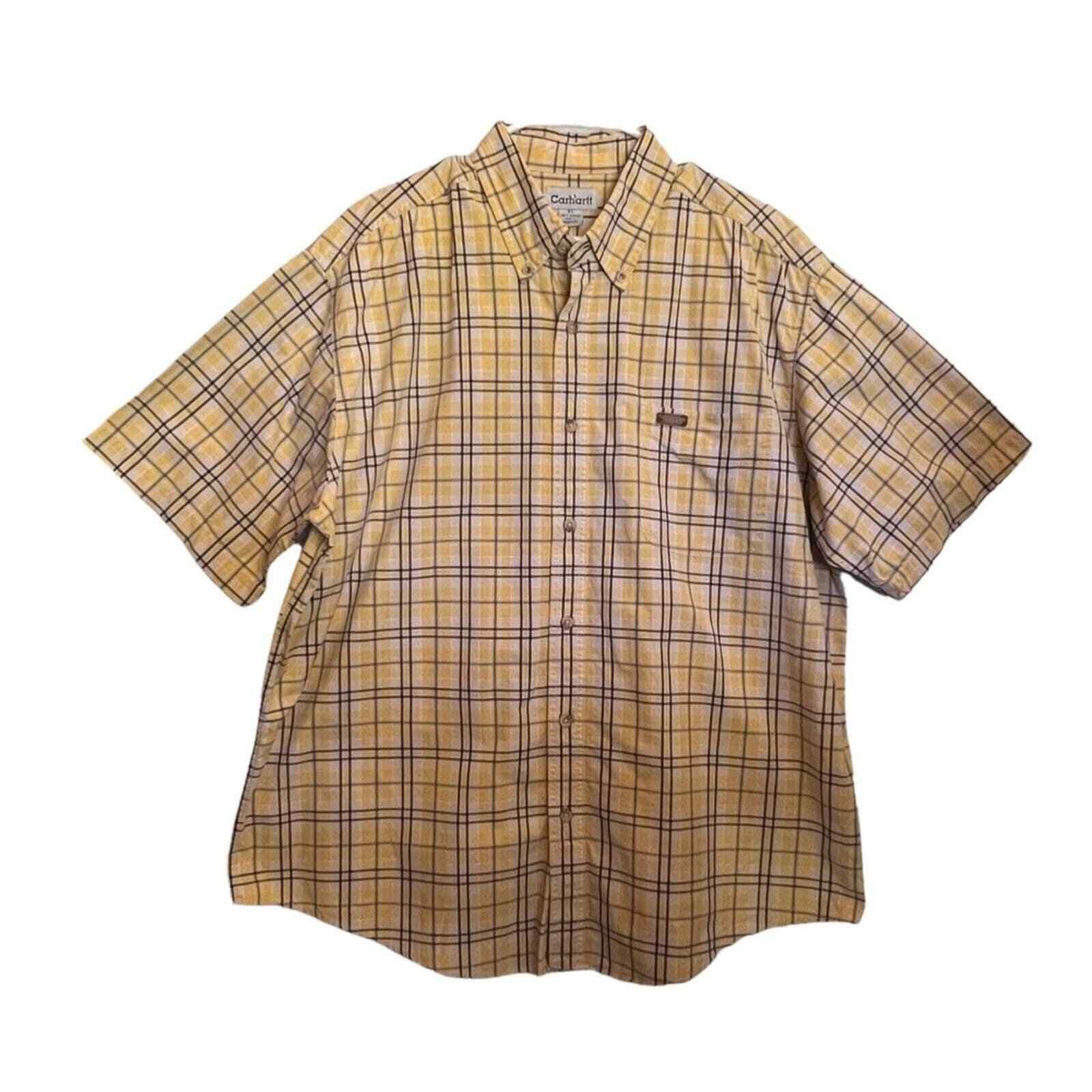 Carhartt Carhartt Mens XL Shirt Button Down Short Sleeve Yellow *FLAW Size US XL / EU 56 / 4 - 1 Thumbnail