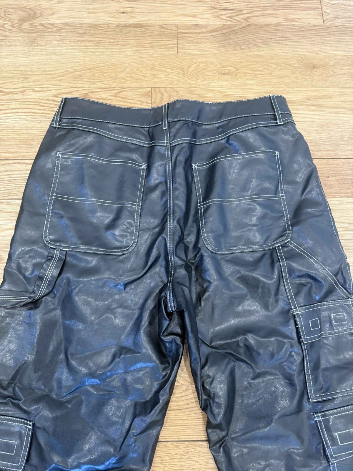 Asos ASOS Baggy Faux Leather Cargo Pants w/ Stitch – Black Size US 38 / EU 54 - 6 Thumbnail