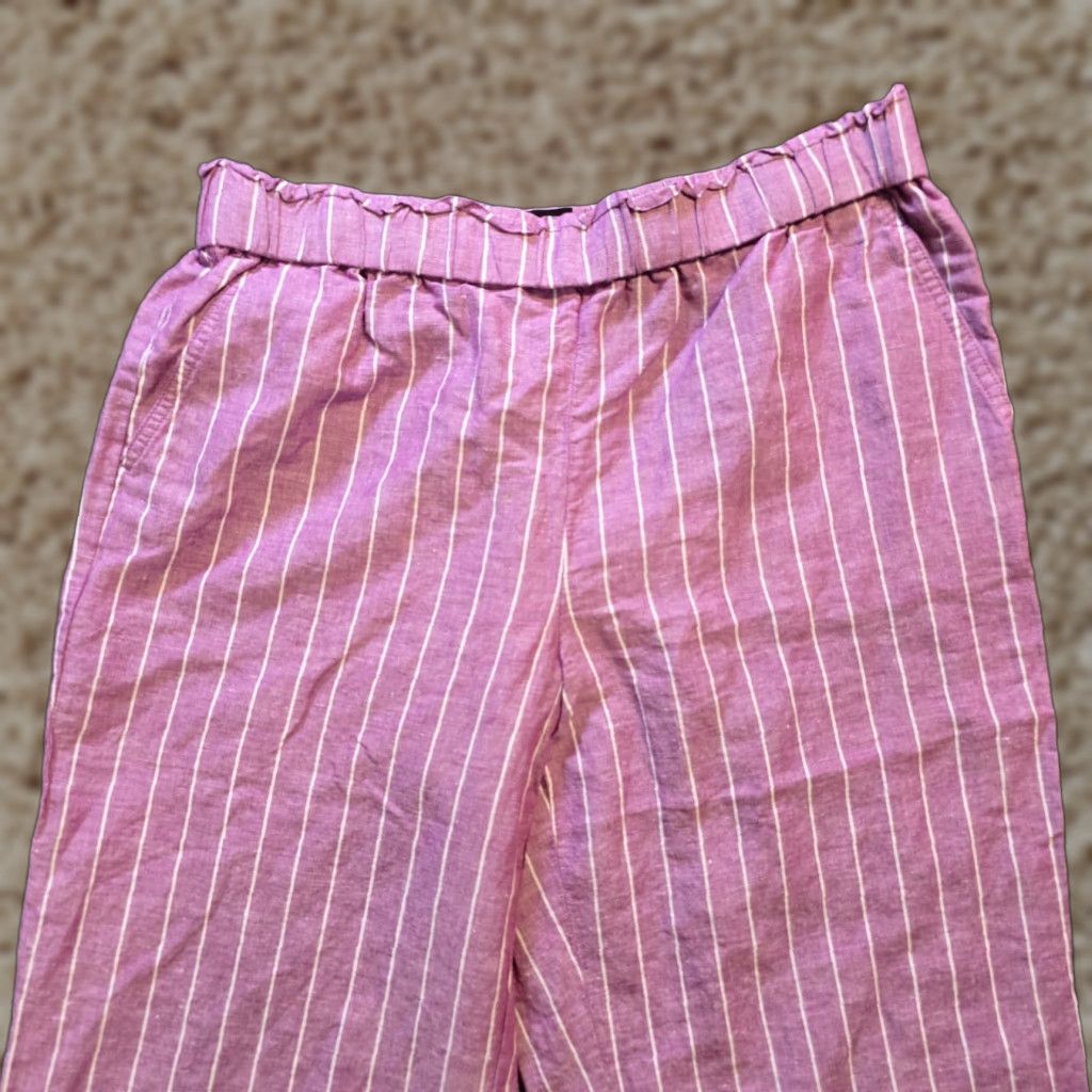 Talbots Talbots Pants Womens Large Purple Striped Wide-Leg Linen Blend Pockets Cropped Casual Size 36" / US 14 / IT 50 - 1 Thumbnail