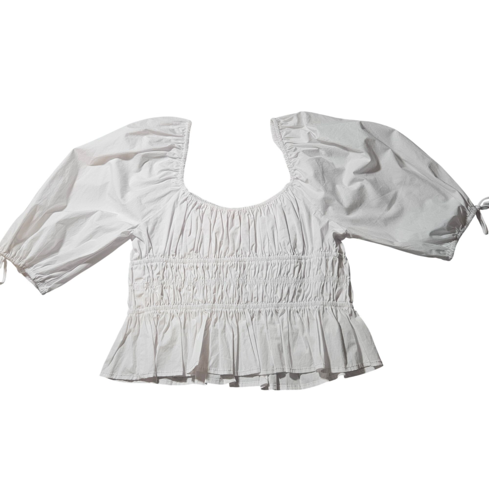 Staud EUC Staud Faye top White Smocked Peasant Blouse 6 Cottagecor Size M / US 6-8 / IT 42-44 - 13 Thumbnail