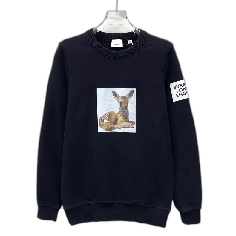 Burberry Black Deer Print Cotton Long Sleeve Sweatshirt