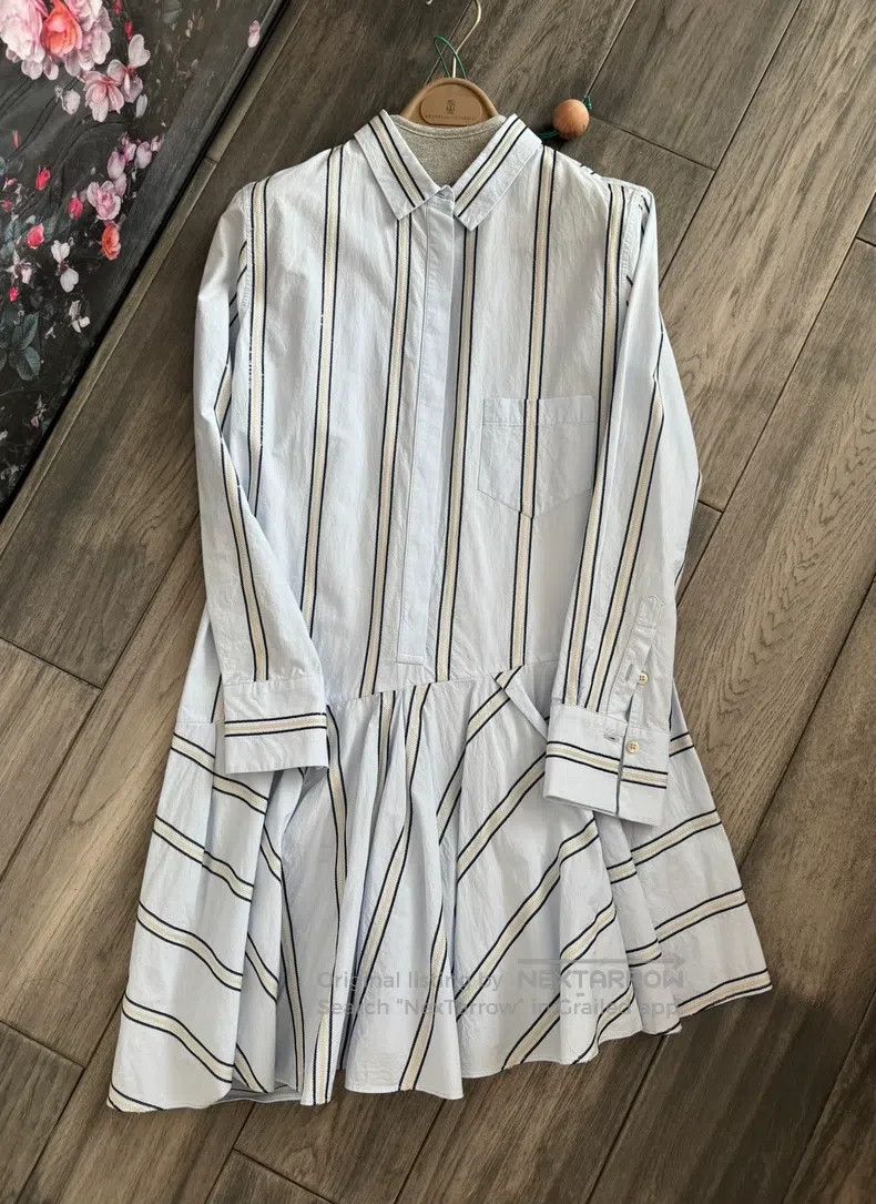 Brunello Cucinelli Brunello Cucinelli Sequined Striped Shirt Dress, Light Blu Size M / US 6-8 / IT 42-44 - 1 Thumbnail