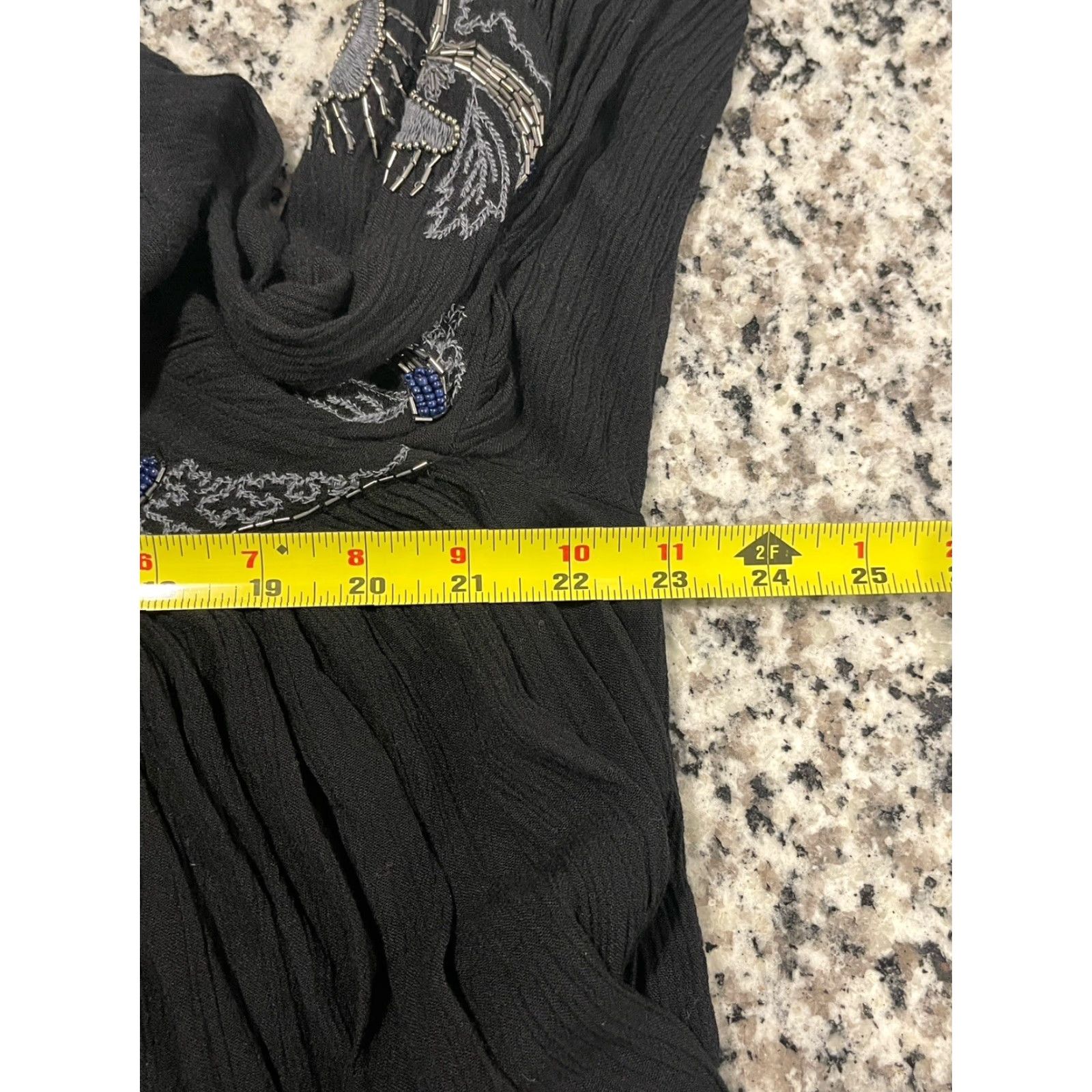 Free People VINTAGE Free People Tunic Blouse Womens S Black Beaded Embroidered V-Neck Blue Accessories Feminine 90s Size S / US 4 / IT 40 - 4 Thumbnail