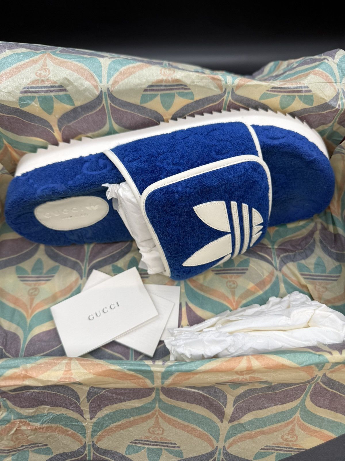 Adidas × Gucci Gucci x Adidas Magic Sponge Platform Slide Blue/White Size US 12 / EU 45 - 14 Thumbnail