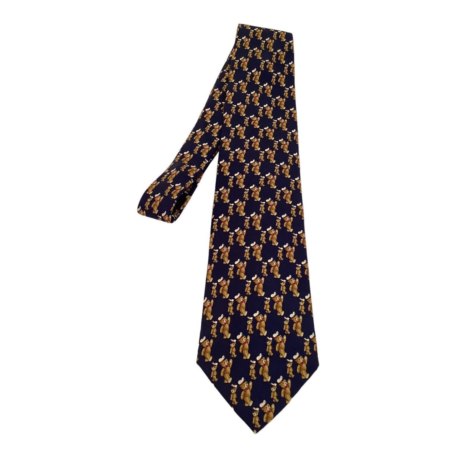 Breuer BREUER Blue Teddy Bear Print Luxury Silk Tie Hand Made In Fr Size ONE SIZE - 6 Thumbnail