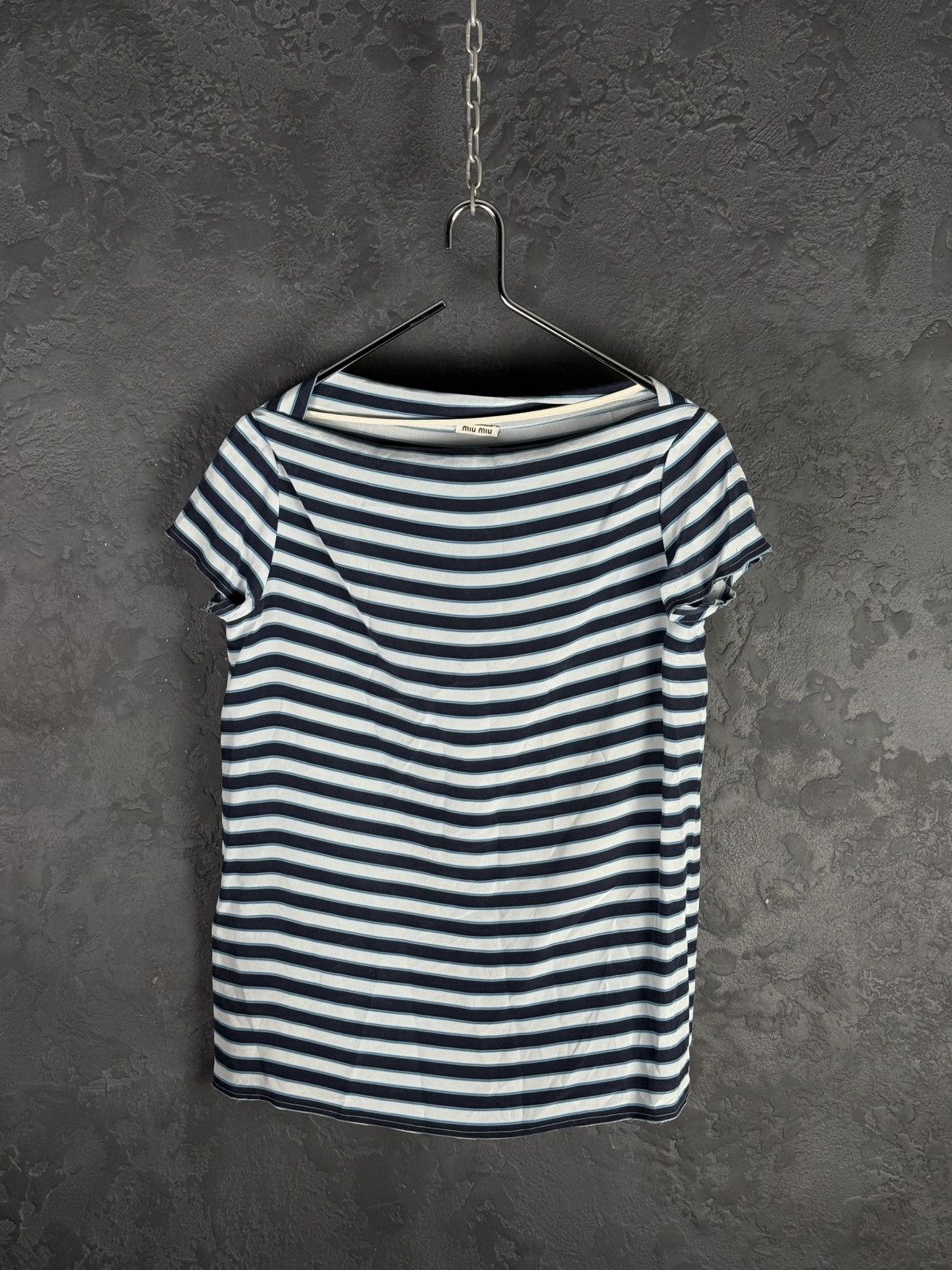 Miu Miu Miu Miu Silk Striped Short Sleeve Women’s T-Shirt Size S / US 4 / IT 40 - 4 Thumbnail