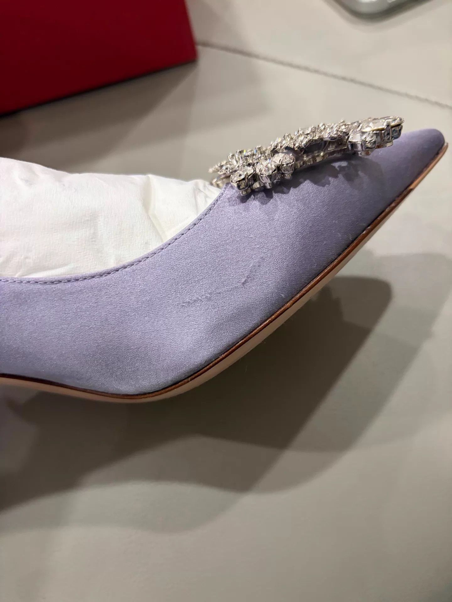 Roger Vivier RV Lavender Silk Satin Crystal Buckle 38 NOS Box Size US 7.5 / IT 37.5 - 4 Thumbnail