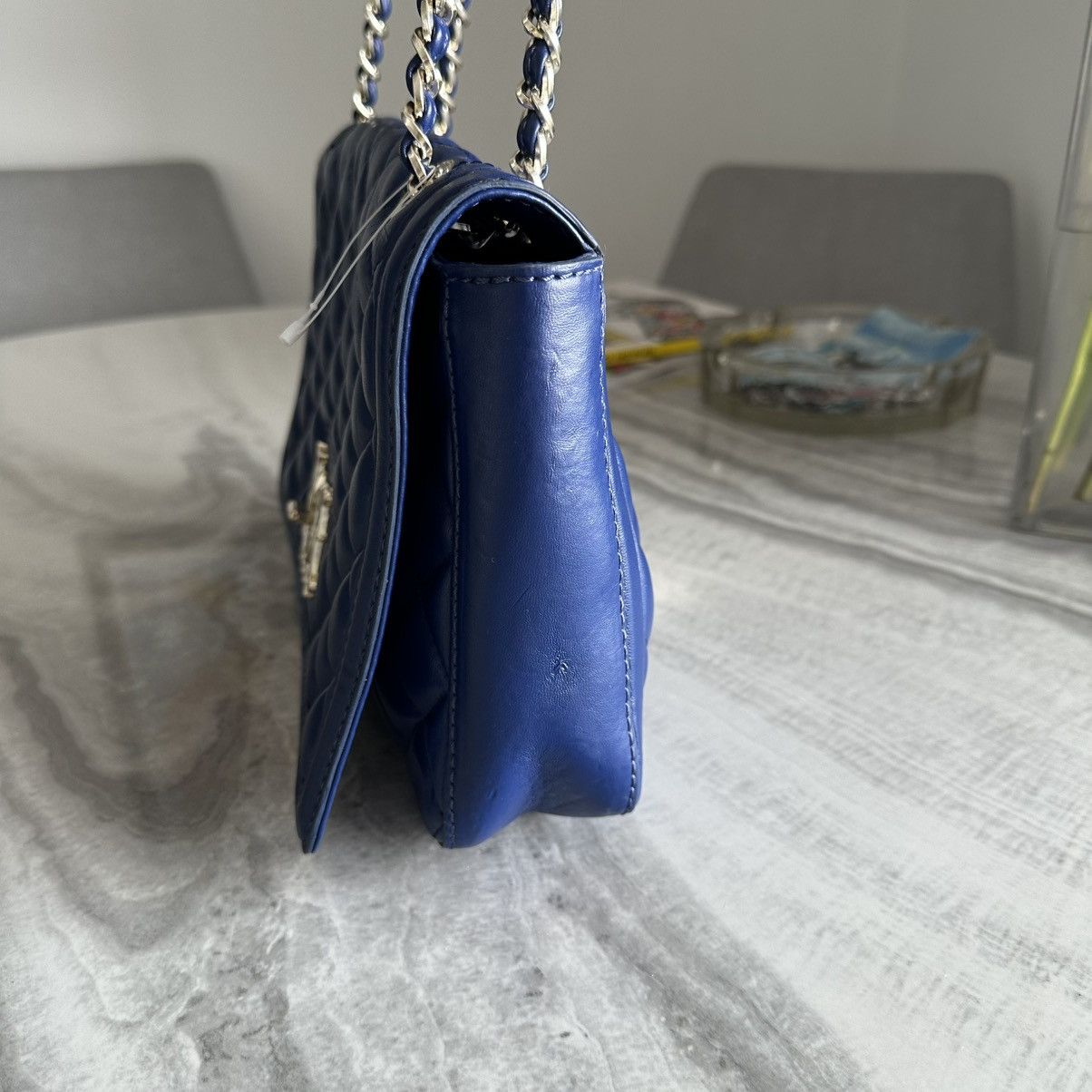 Love Moschino Love Moschino Patent Quilted Blue Faux Leather Shoulder Bag Size ONE SIZE - 5 Thumbnail
