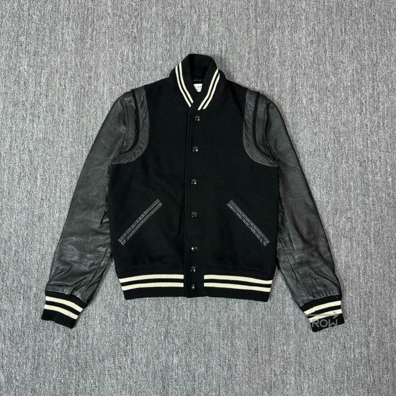 Saint Laurent Paris Saint Laurent Black Leather Sleeve Varsity Jacket. Size US M / EU 48-50 / 2 - 1 Thumbnail