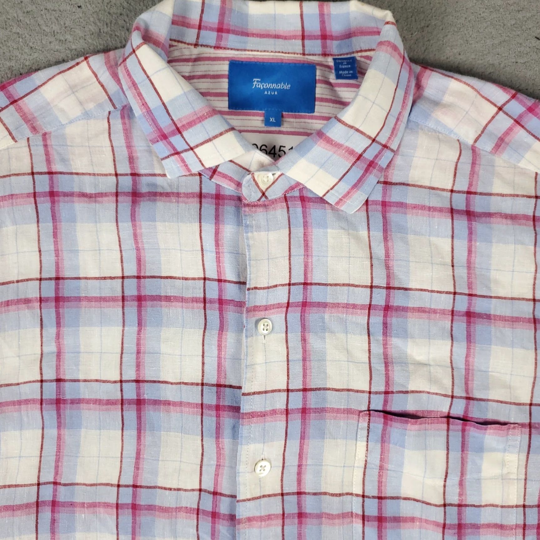 Faconnable Faconnable Shirt Mens XL Blue Plaid Linen Casual Button Up Long Sleeve Size US XL / EU 56 / 4 - 2 Thumbnail