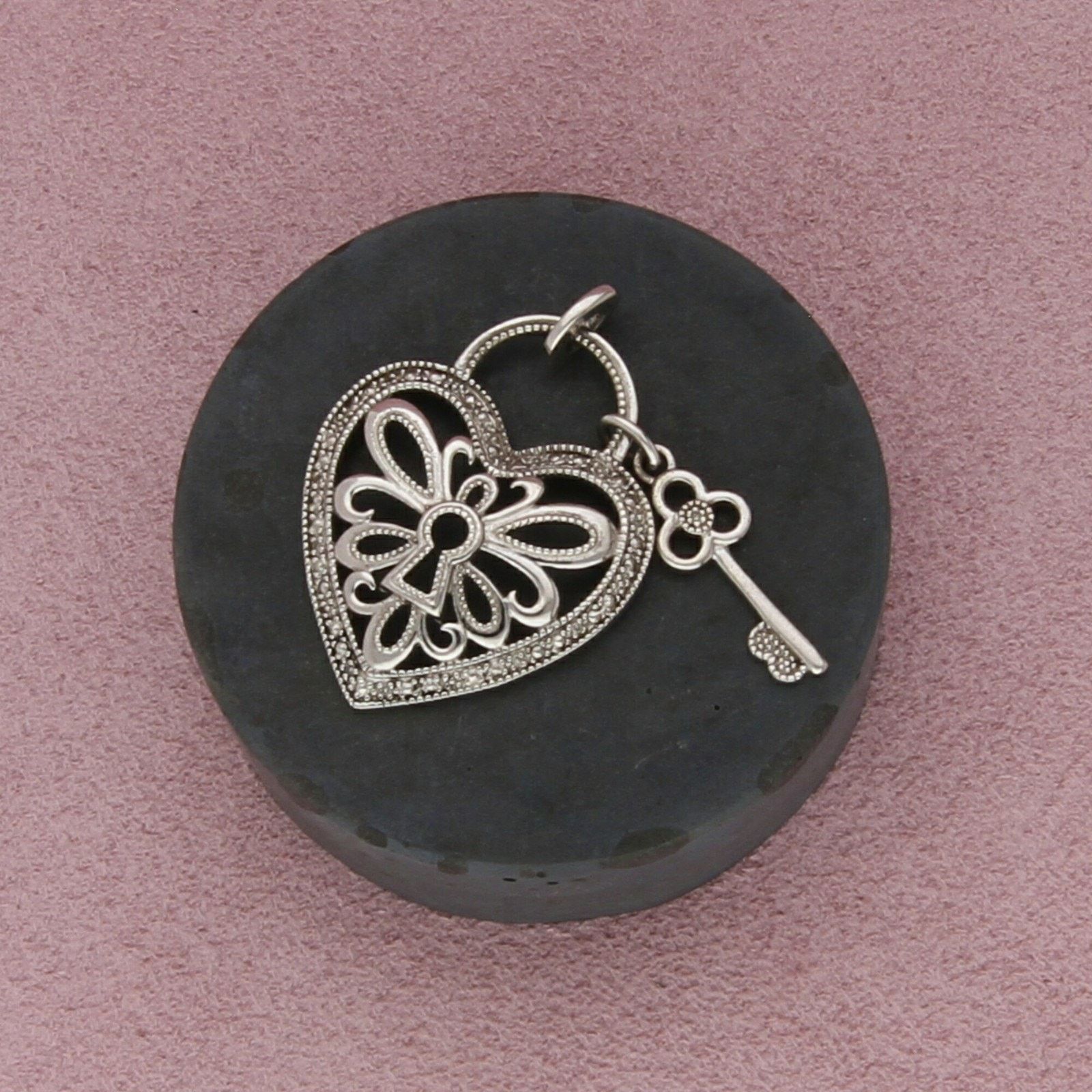Sterling Silver sterling silver diamond accent heart padlock & key pendant Size ONE SIZE - 1 Thumbnail