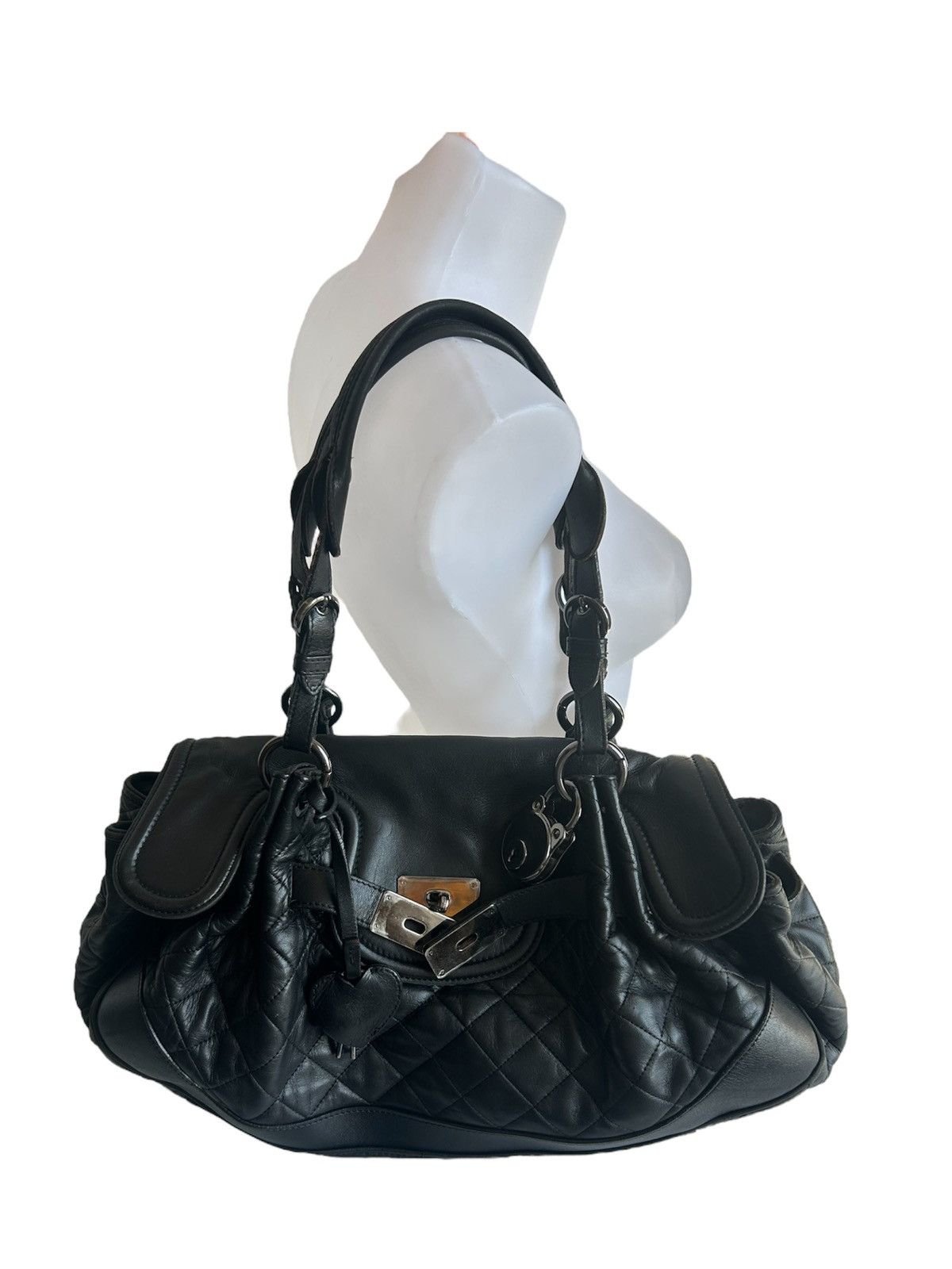 Designer × Moschino y2k moschino black leather shoulder bag opium Size ONE SIZE - 7 Thumbnail