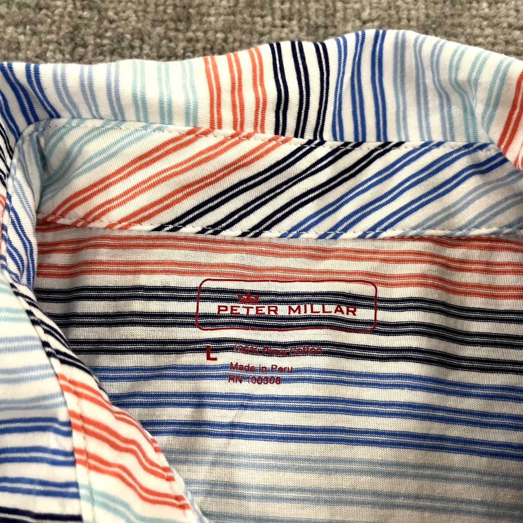 Peter Millar PETER MILLAR Polo Shirt Men Large Multicolor Striped Blue White Pima Cotton Golf Shirt Size US L / EU 52-54 / 3 - 3 Thumbnail