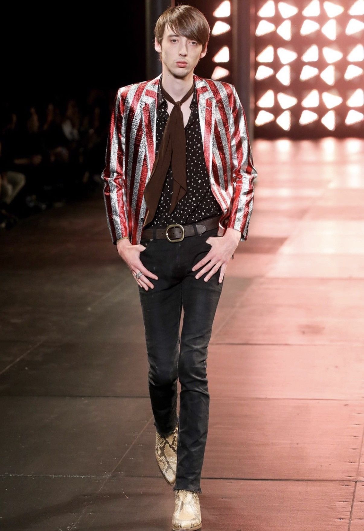 Saint Laurent Paris Saint Laurent 15SS Runway Shiny Silk Geometric Symbol Shirt Size US M / EU 48-50 / 2 - 8 Thumbnail