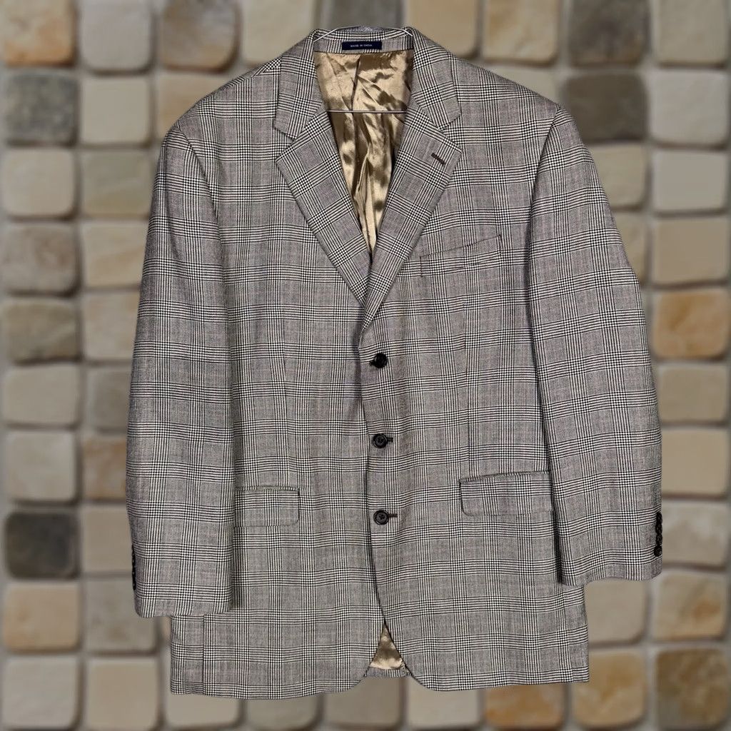 Ralph Lauren VINTAGE Ralph Lauren Blazer Men 44L Silk Wool Glen Check Houndstooth Suit Jacket 3Button Size 44R - 1 Thumbnail