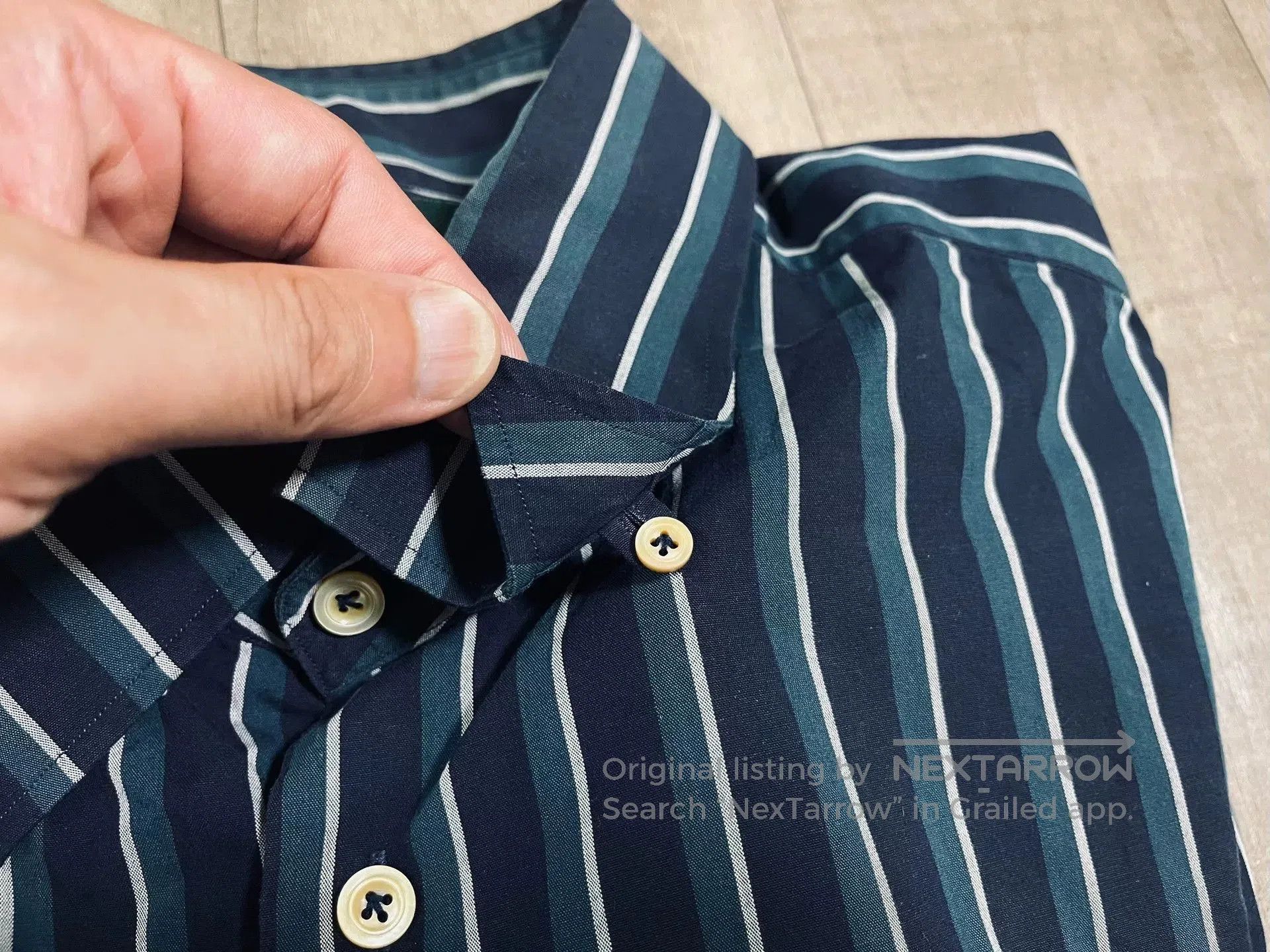 Vintage Navy Green Stripe Shirt The Refinery TR. Size US M / EU 48-50 / 2 - 9 Thumbnail