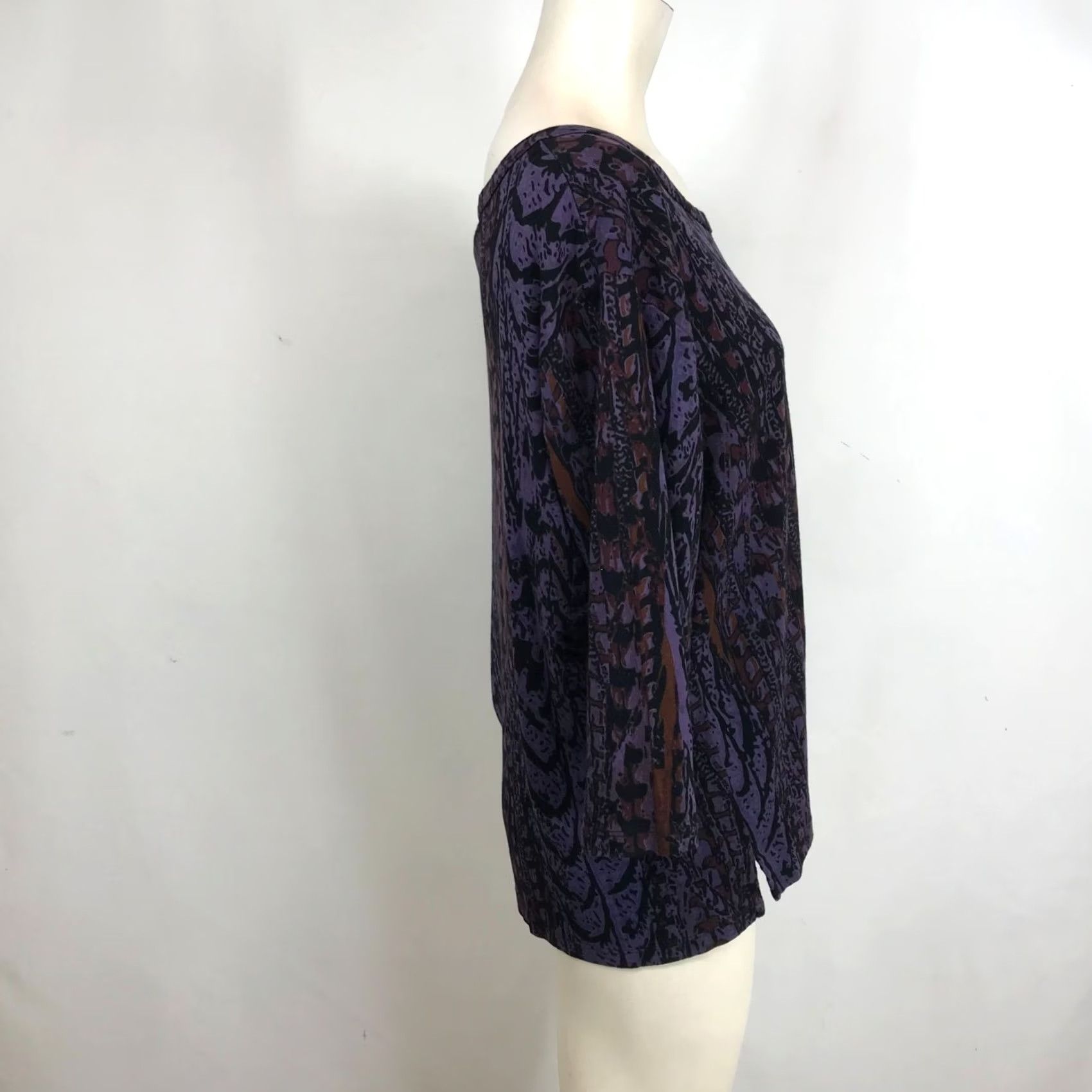 Vintage PRAIRIE COTTON Womens Medium Purple Long Sleeve V Neck 100% Cotton Top Shirt Size M / US 6-8 / IT 42-44 - 4 Thumbnail