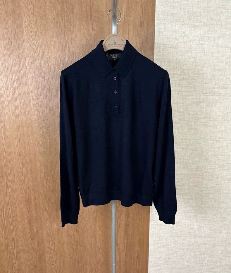 Loro Piana LORO PIANA Ms.Navy blue knitted polo100% first cut wool Size XS / US 0-2 / IT 36-38 - 1 Thumbnail