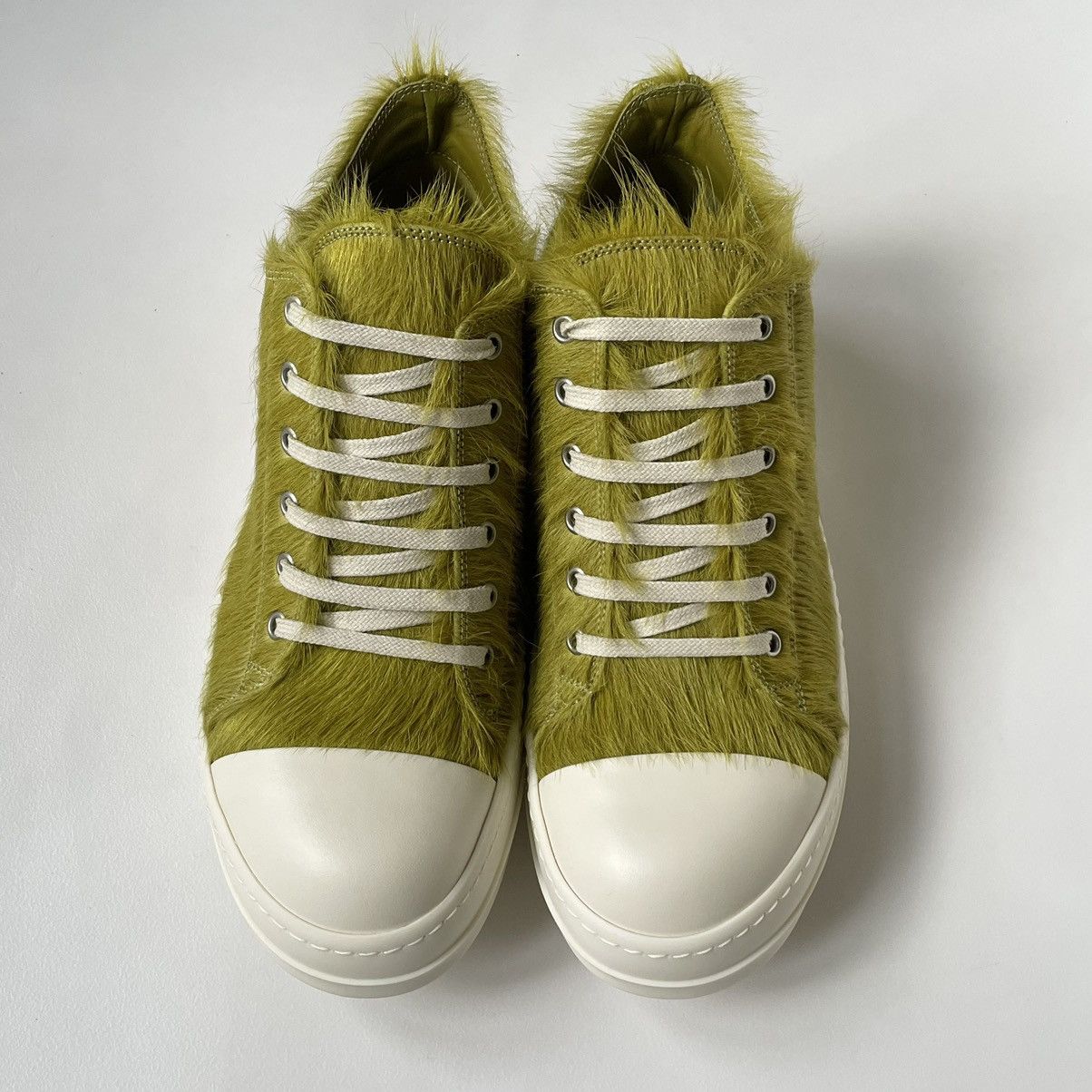 Rick Owens A/W 23 Acid Green Pony Hair Ramones Size US 10 / EU 43 - 2 Thumbnail