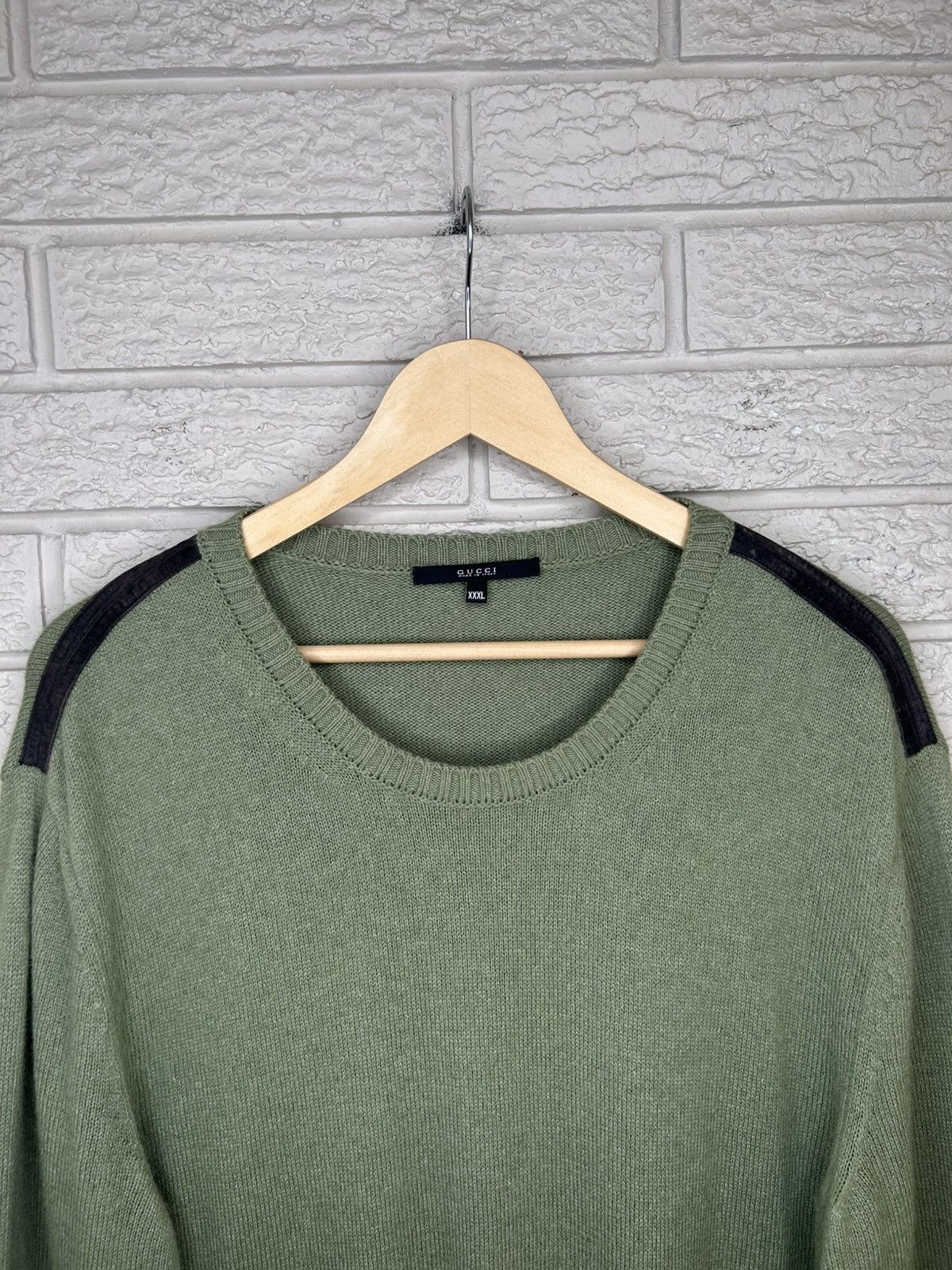 Gucci Gucci Alpaca Silk Olive Green Calfskin Patch Knit Sweater Size US XL / EU 56 / 4 - 2 Thumbnail