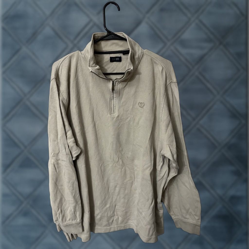 Izod Izod Solid 1/4 Zip Pullover Long Sleeve Beige XL Men Size US XL / EU 56 / 4 - 1 Thumbnail