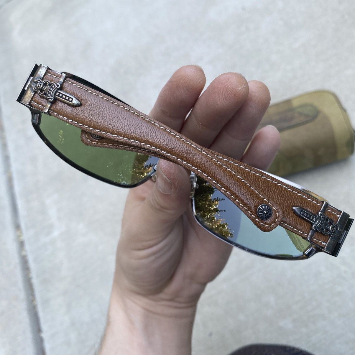 Chrome Hearts Chrome Hearts Deviant II Brown Arms Green Lense Sunglasses Size ONE SIZE - 5 Thumbnail