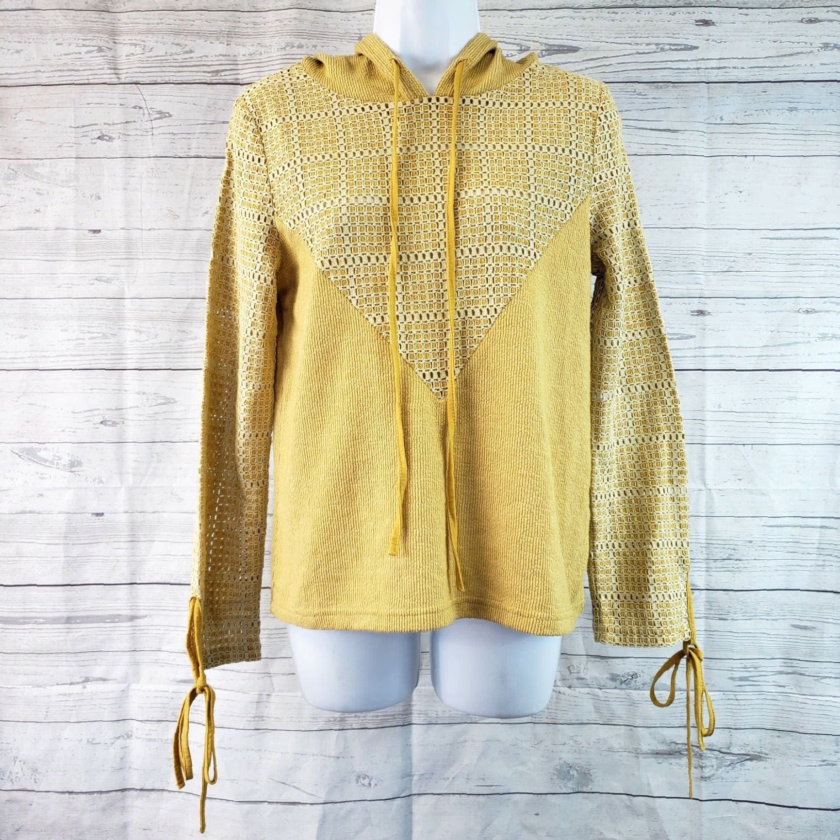 Vintage Anama Womens Woven Plaid Panel Hoodie Sz Medium Gold Long Sleeve Cotton Blend Size M / US 6-8 / IT 42-44 - 2 Thumbnail