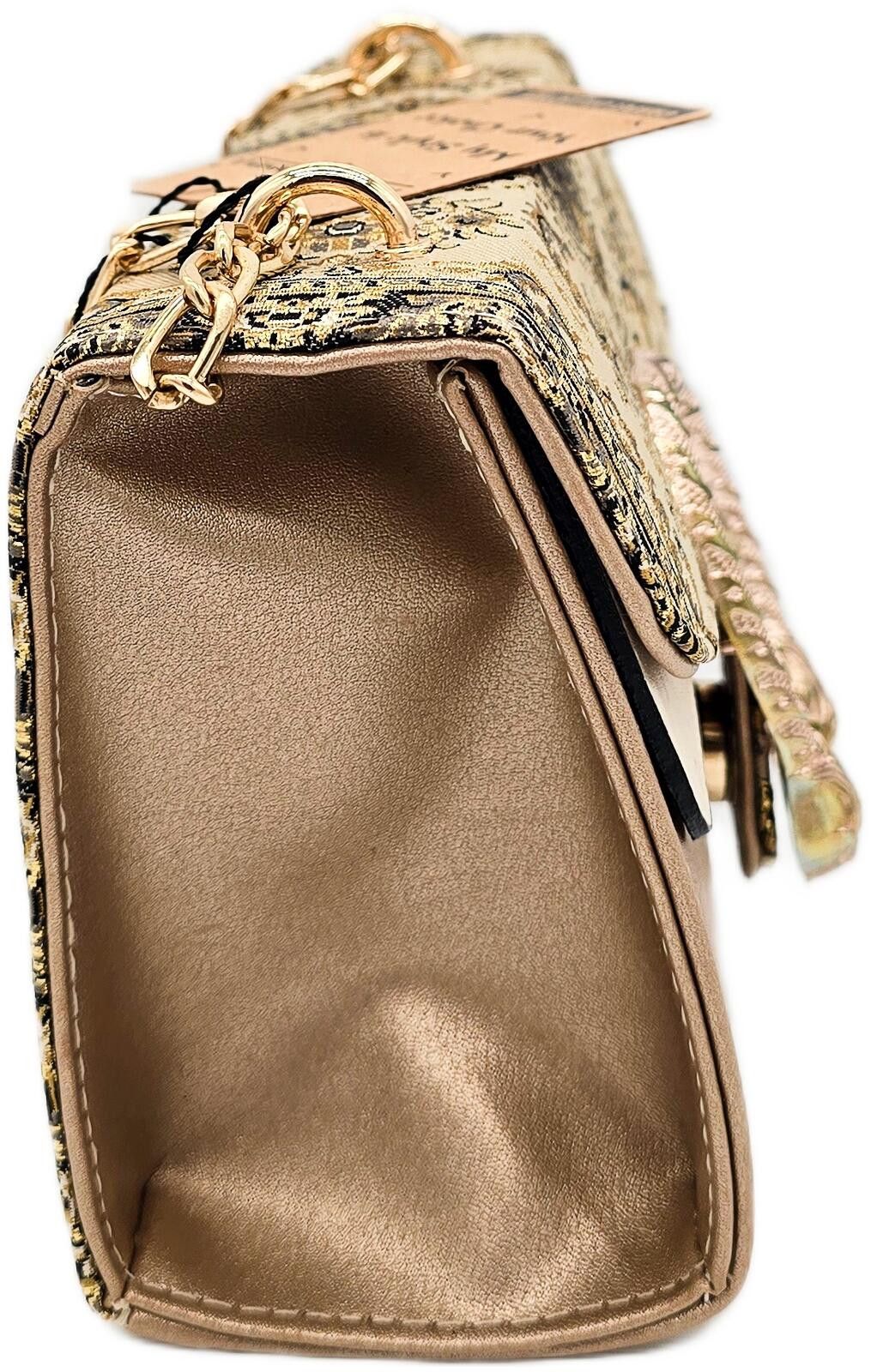 Unknown London Elegant Beige and Gold Patterned Chain Shoulder Bag Size ONE SIZE - 4 Thumbnail