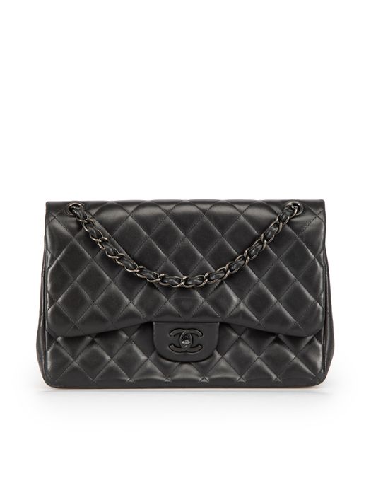 Chanel So Black Lambskin Jumbo Double Flap Bag