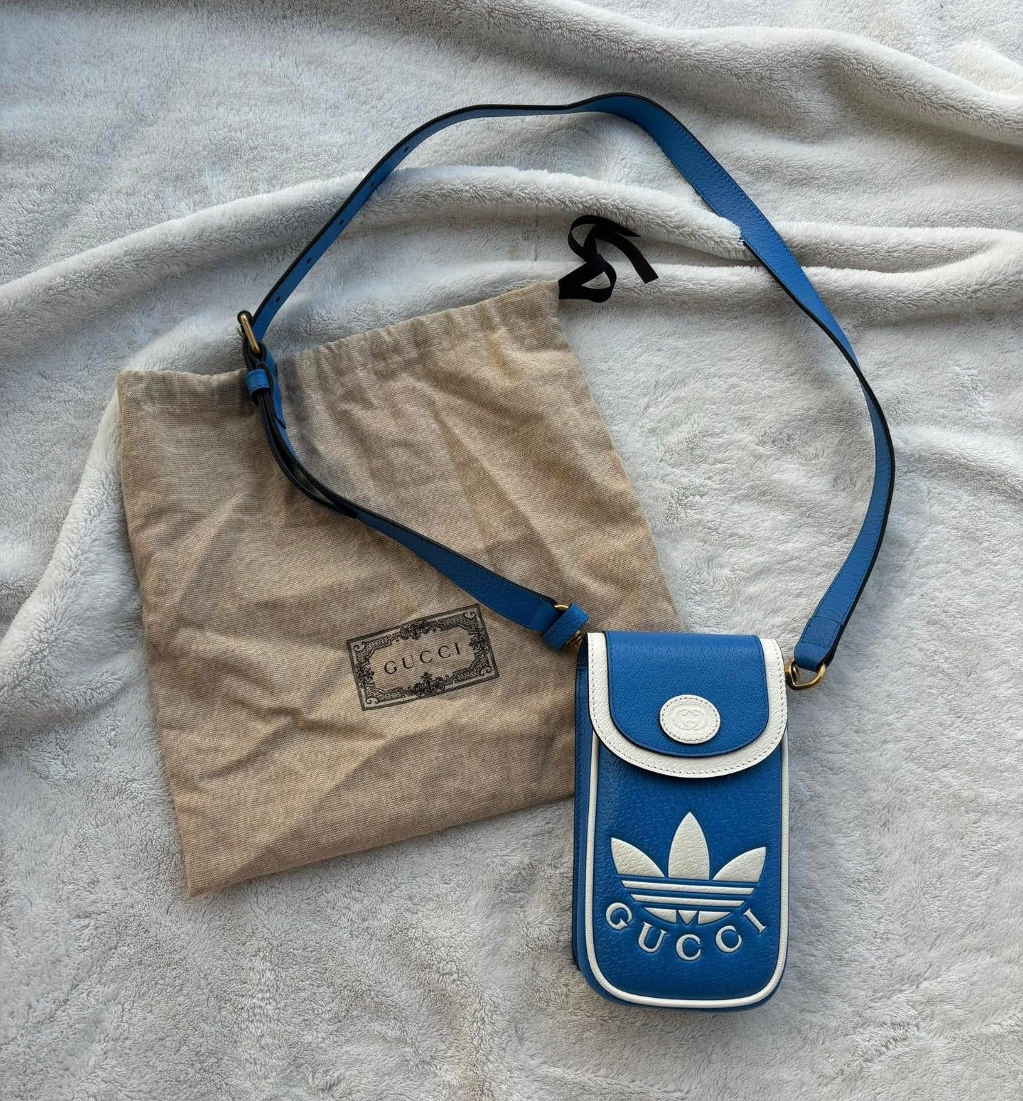 Adidas × Gucci Gucci x Adidas Blue Leather Logo Side Phone Bag - Authentic Size ONE SIZE - 1 Thumbnail