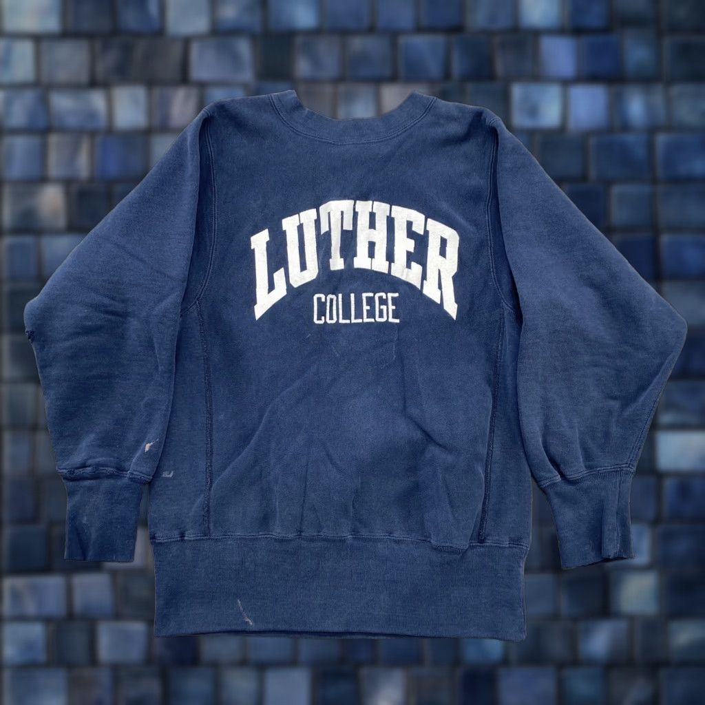 Champion VINTAGE Luther College Champion Reverse Weave Sweatshirt Small Mens Blue College 90s Pullover Reversible Distressed Size US S / EU 44-46 / 1 - 1 Thumbnail