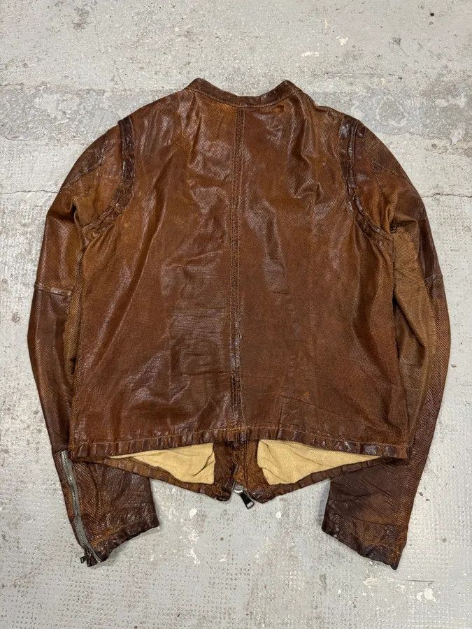 Giorgio Armani 2000s Giorgio Brato Brown Mafia Eroded Leather Jacket Size US M / EU 48-50 / 2 - 6 Thumbnail