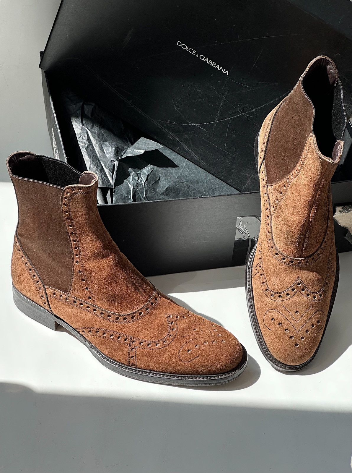 Dolce Gabbana Suede Brogue Chelsea Boots Vintage Shoes Lv in Brown, Men's (Size 9)