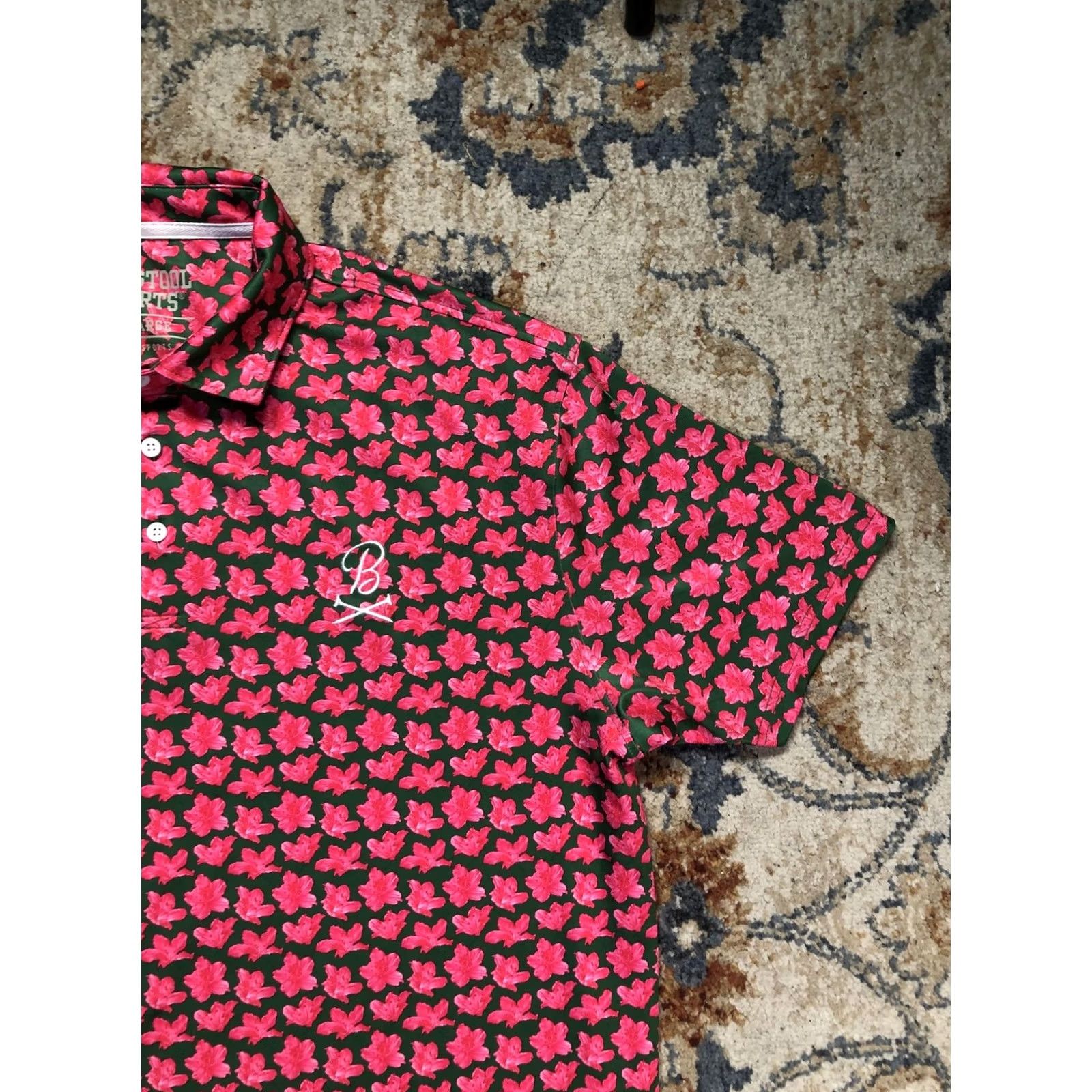 Vintage Barstool Sports Polo Shirt Mens 2XL Pink Floral Short Sleeve Casual Golf Shirt Size US XXL / EU 58 / 5 - 4 Thumbnail