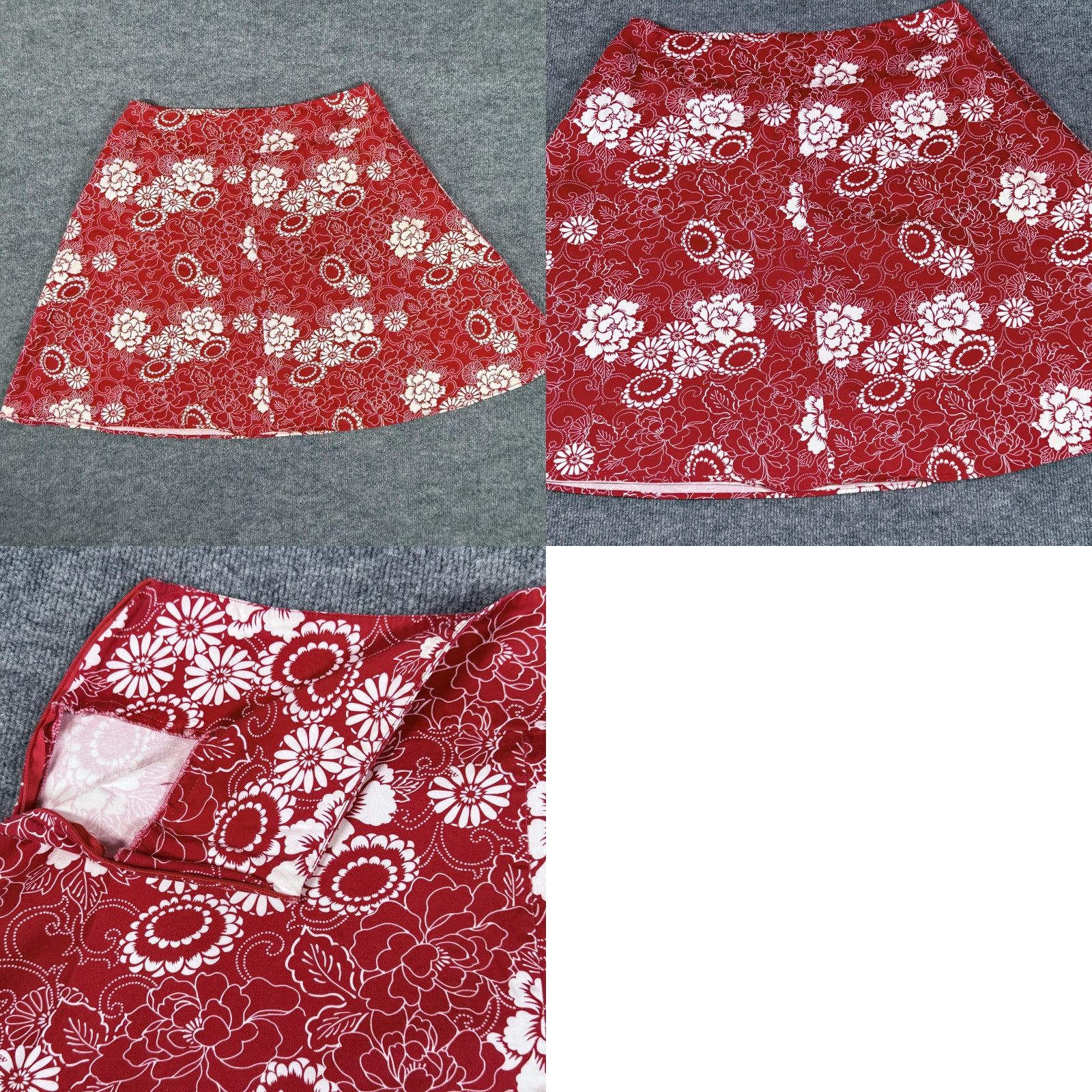 Vintage VINTAGE Notations Skirt Womens XL Red White Floral Print A-Line Stretch Cotton Side Zip Size 40" / US 18 - 8 Thumbnail