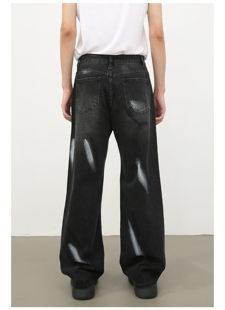 Japanese Brand × Jean Men's retro ink-splashed wide-leg distressed loose jeans Size US 32 / EU 48 - 6 Thumbnail