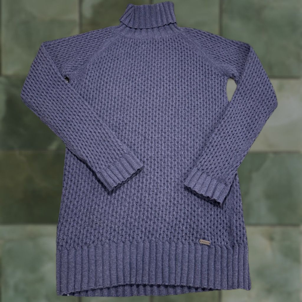 Barbour Knit Dress 100% Wool Size 10 Blue Midi Women Turkey Sweater Dress Casual Regular