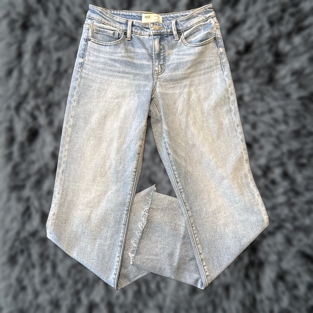 BKE BKE Payton Jeans Womens 28x32 Mid Rise Bootcut Baggy Frayed Hem Light Wash Denim Size 26" / US 2 / IT 38 - 1 Thumbnail