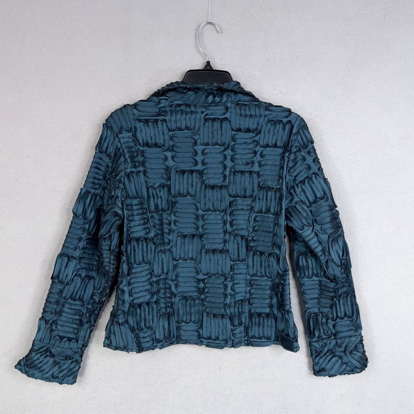 Vintage Samuel Dong Jacket Womens Small Blue Textured Wearable Art Luxury Modern Jacket Woman Small Blue Satin Zip Full Zip Geometric Vintage No Size S / US 4 / IT 40 - 6 Thumbnail