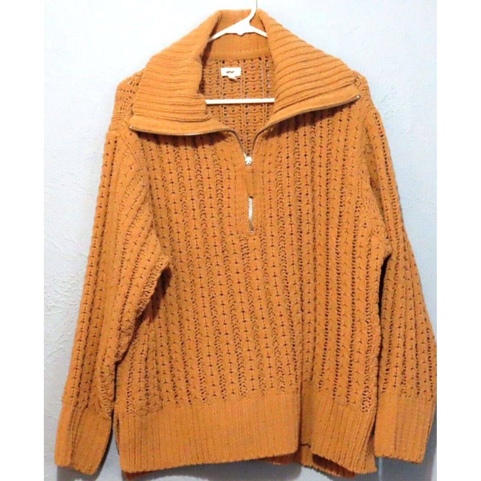 Vintage Aerie Women's M Brown 1/2 Zip Loose Knit Long Sleeve Sweater Shirt Size M / US 6-8 / IT 42-44 - 2 Thumbnail