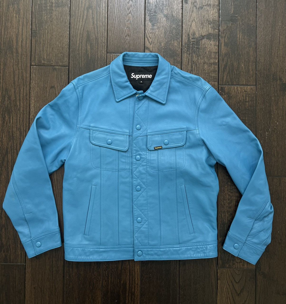 Image of Supreme Fw18 Leather Trucker Jacket in Teal Green, Men's (Size Small)