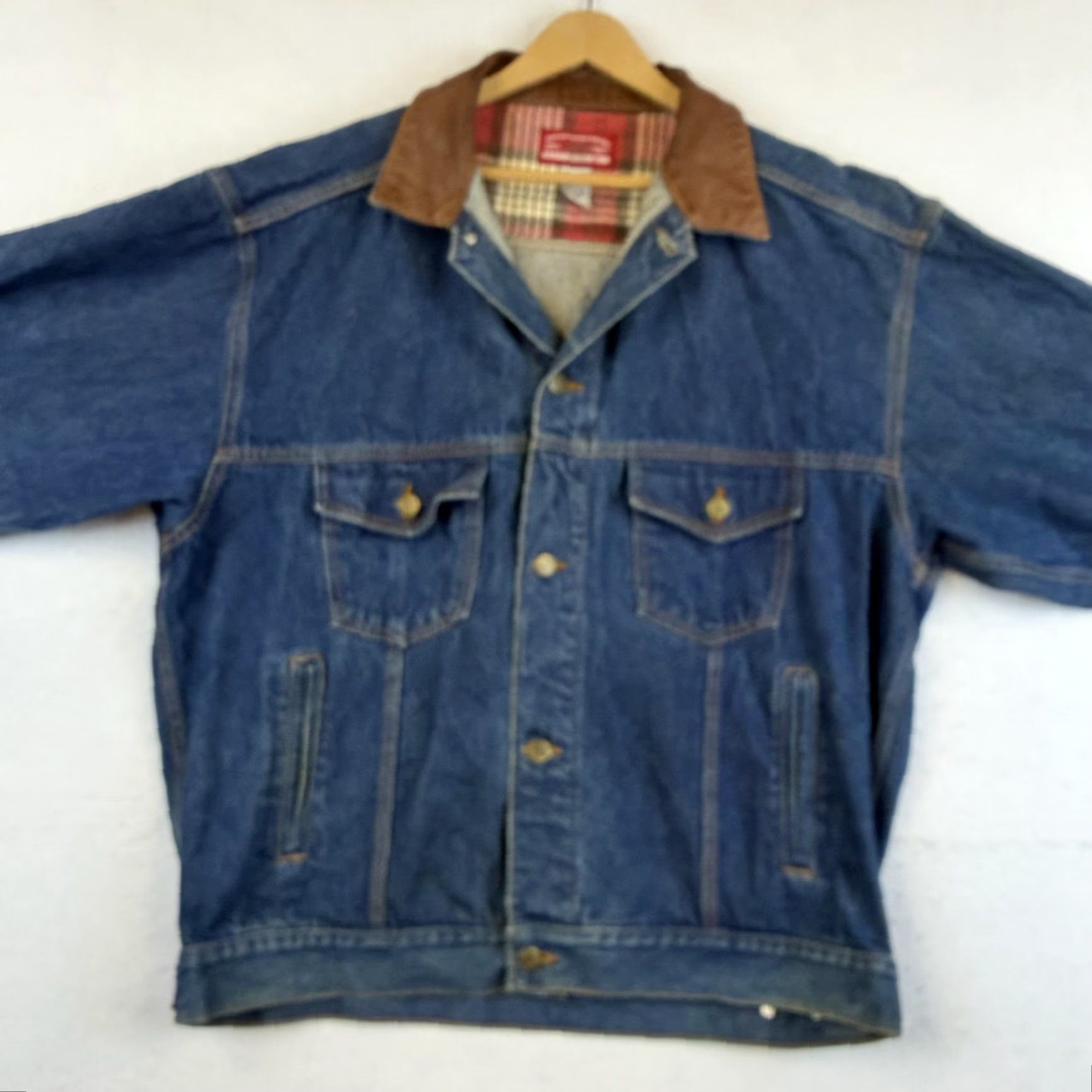 Marlboro VINTAGE Marlboro Jacket Mens XL Denim Leather Collar 90s Blue Bomber Shirt? Size US XL / EU 56 / 4 - 4 Thumbnail