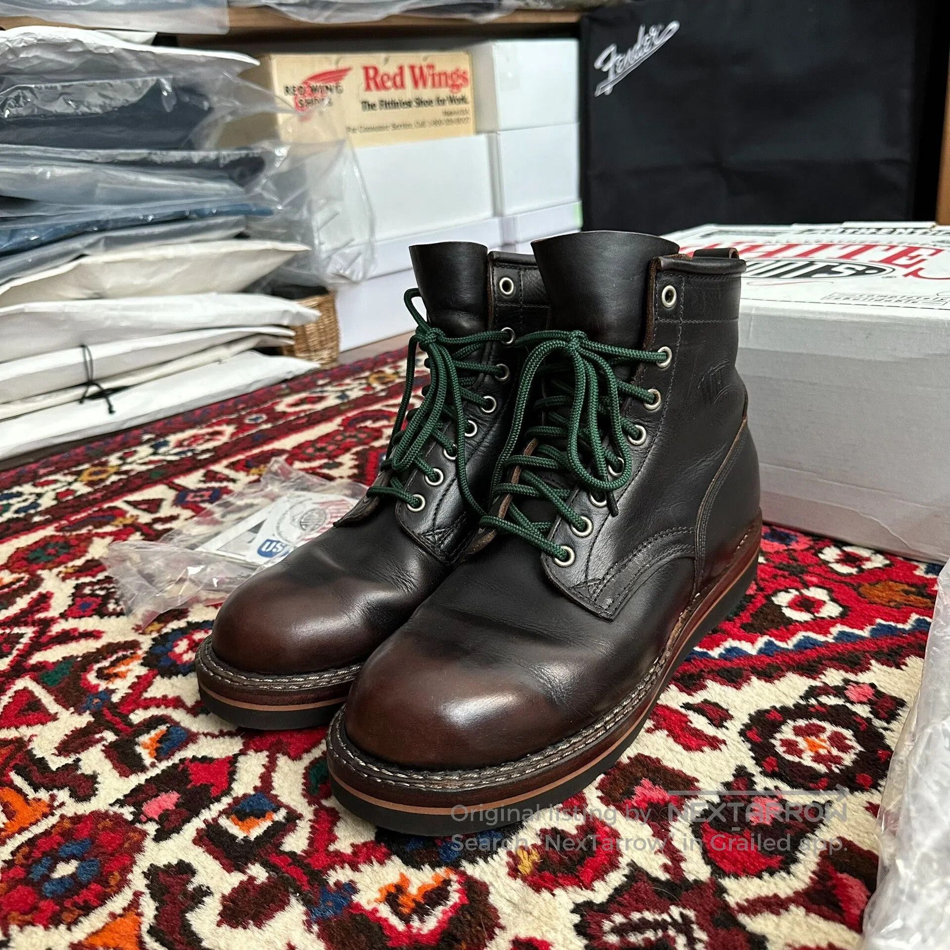 White's Boots Black Leather Boots with Green Laces. Size US 8.5 / EU 41-42 - 2 Thumbnail