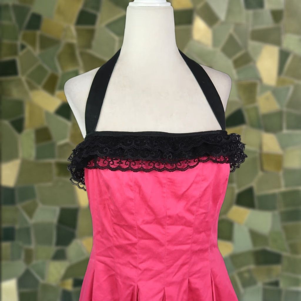 Vintage VINTAGE London Times Pink Halter Midi Dress Black Lace 12 Sleeveless Party/Cocktail A-Line Cotton Zip Mens? Women Size XL / US 12-14 / IT 48-50 - 1 Thumbnail